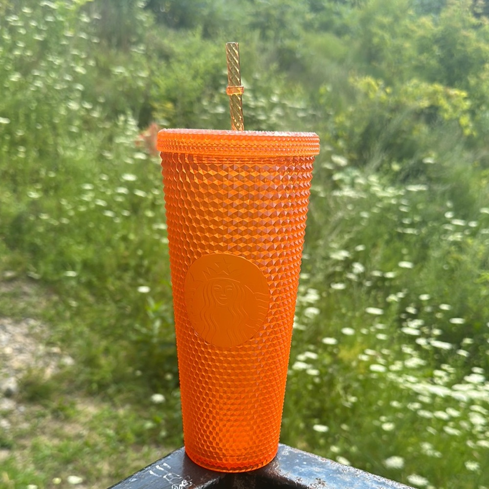 Orange Tumbler with Straw